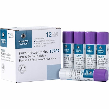 Business Source Glue Sticks, 0.26 oz, Purple, PK12 BSN15789